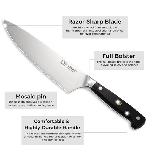 - KEEMAKE Chef Knife | 8 Inch | Professional Kitchen Knife With High Carbon German Stainless Steel 1.4116 Blade -