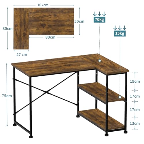 - TRIUMPHKEY 110CM L Shaped Corner Desk | Includes Shelves | Reversible Left or Right Computer Workstation -