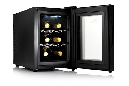 Barcool VINO6 – Table-Top Wine Fridge Black | 5-18°C | Wine Cooler | LED + Digital Display | Glass Door Drinks Cellar | Single-Zone (6 Bottle)
