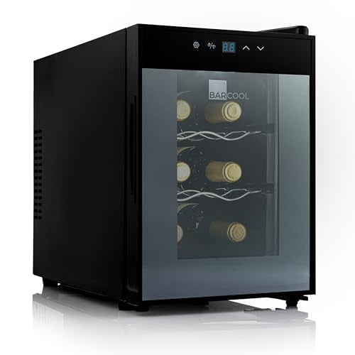 Barcool VINO6 – Table-Top Wine Fridge Black | 5-18°C | Wine Cooler | LED + Digital Display | Glass Door Drinks Cellar | Single-Zone (6 Bottle)