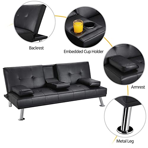 - Yaheetech Click Clack Sofa Bed Faux Leather 3 Seater Sofa Couch For Living Room/Spare Room.
