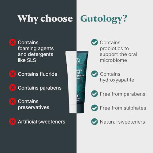 - Gutology Natural Probiotic Toothpaste | 120ml | Fluroide Free Hydroxyapatite Toothpaste -