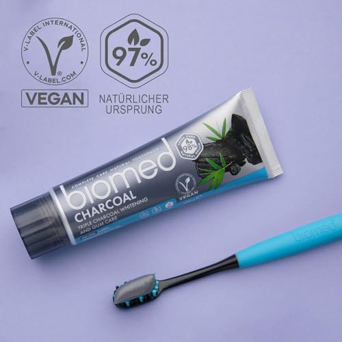 Biomed Triple Charcoal 98% Natural Whitening Toothpaste | Gum Care, Bamboo Charcoal | Vegan, SLES Free 100g