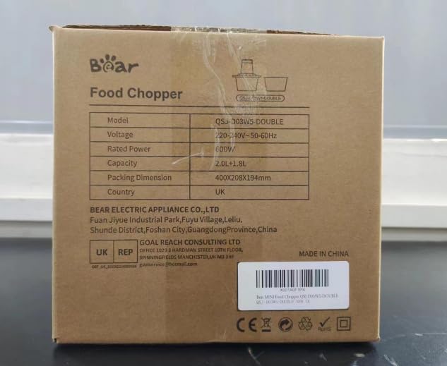 Bear 2L+1.8L 600W Electric Food Processors & Chopper with Glass Container and 304 Stainless Steel Container, 2 Speed Settings, 4 Stainless Steel Blades for Chopping Meat, Baby Food, Fruit, Vegetables