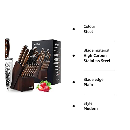 15-Piece Japanese Chef Knife Set with Sharpener, Block Wooden, HOBO Japan High Carbon Stainless Steel Boxed Kitchen Knife, Color Wooden Handle