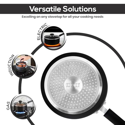 - KICHLY Sauce Pan 18cm | 2L Non Stick Saucepan with Lid | Induction Safe Cooking pots & Pans, Multi Purpose Sauce Pot -