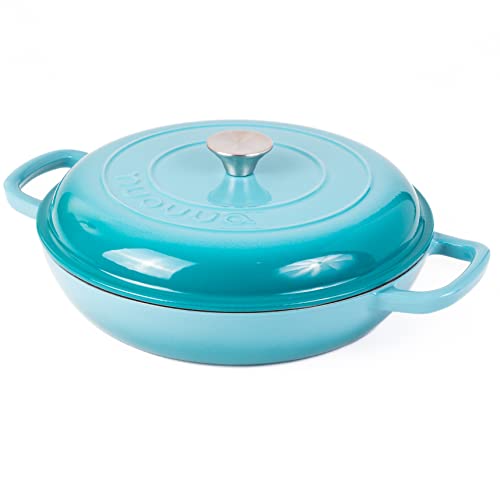 - Shallow Cast Iron Casserole with Lid | Non Stick Dutch Oven Pot | Oven Safe -