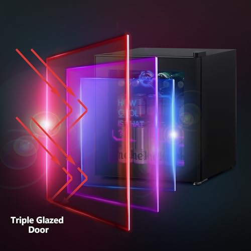 - HCK 48L Mini Fridge with Glass Door | Quiet 39dB | Cyberpunk Beer Fridge with Modern LED Lighting, Drinks Fridge Gaming Refrigerators | 0-15°C Precise Control -