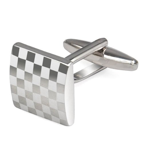 - KINGQ Mens Silver Square Checkerboard Cufflinks -