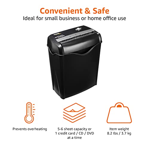 Amazon Basics 5-6 Sheet Cross Cut Paper and Credit Card Shredder with 14.3L Bin for Business & Home Office Use with Reverse Function, Black