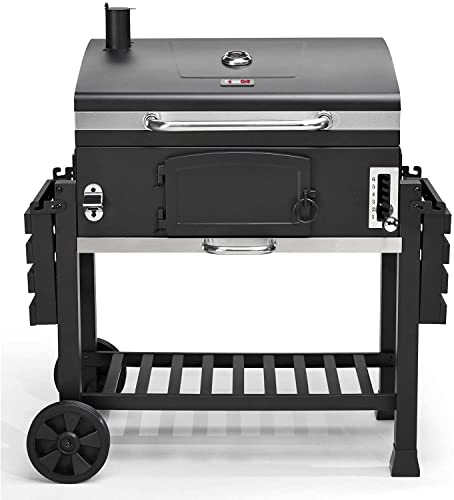 CosmoGrill Outdoor XXL Smoker Barbecue Charcoal Portable BBQ with Lid Cover, Adjustable Grill and Built-in Temperature Gauge, for Home Garden Party Cooking