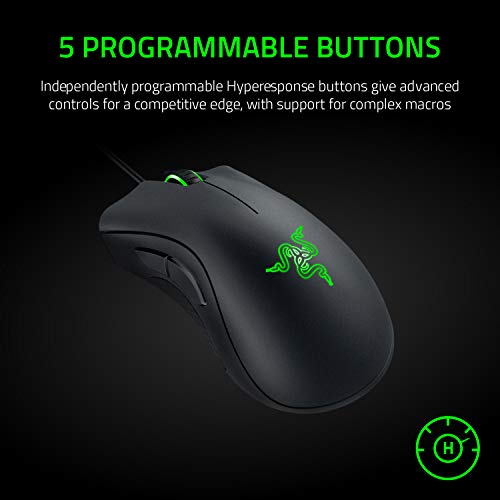 - Razer DeathAdder Essential | Wired Gaming Mouse | 5 Programmable Buttons | Black -