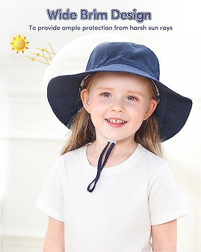 Adorel Baby Boys Bucket Hat Adjustable Sun Hat Pack of 2 Plain Grey&Deep Blue 3-7 Years (Manufacturer Size:M)
