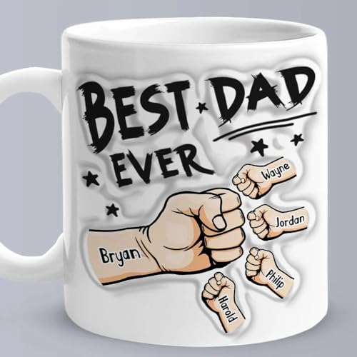- VEELU Personalised Dad Mug with Kids Names, Custom Father's Day -