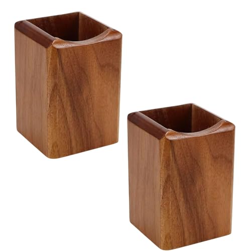 - SHOPUKASA 2 Pack Wood Pen Pencil Holder Stand | Multi Purpose Natural Wood Pencil Cup Desk Organizer | (2 Pack Walnut Color) -