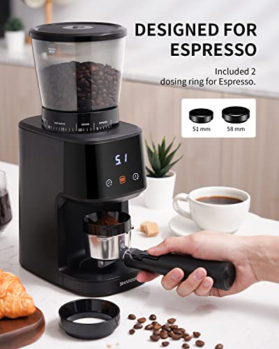 - SHARDOR Conical Burr Coffee Grinder | Electric | 31 Precise Grind Settings | For Espresso/Drip/Pour Over/Cold Brew/French Press | LCD Screen And Digital Timer | Black -