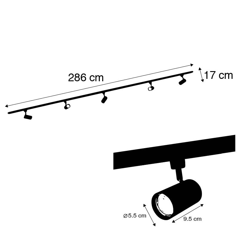 - Qazqa | Modern Rail System Black 5 Spotbar I Spotlight Bars 1-Phase | Jeana | Suitable for LED GU10 | 5 Spotway Light -