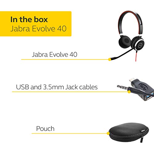 - Jabra Evolve 40 MS Stereo Headset | Microsoft Certified Headphones for VoIP Softphone | Passive Noise Cancellation -