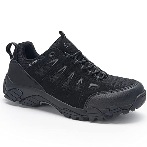 - SHULOOK Walking Shoes | Mens Waterproof Hiking Shoes | Non Slip | Lightweight |  Black/Grey -
