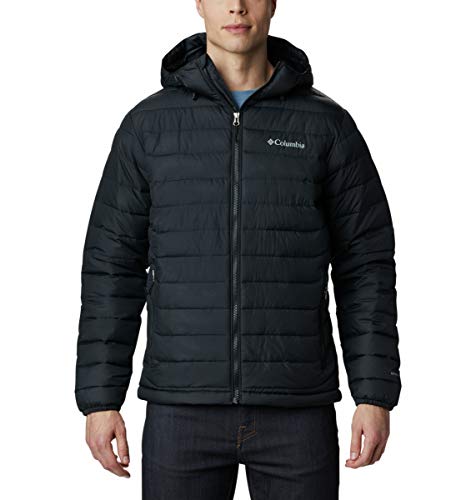 Columbia Men's Powder Lite Hooded Jacket Hooded Puffer Jacket, BLACK, Size L