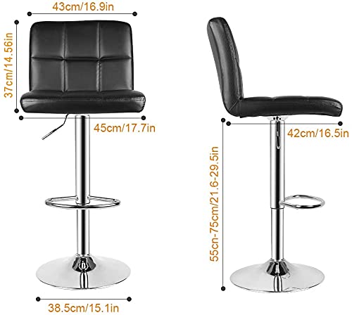 bigzzia Barstool, Bar Stools Set of 2 PU Leather Swivel Height Adjustable Bar Chairs With Backrest For Breakfast Bar, Counter, Kitchen and Home Barstools