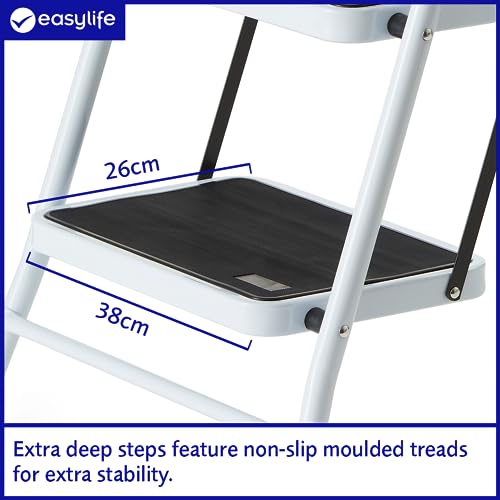 - Safety Folding Step Ladder | 4 Step Ladder, Strong, Non-Slip Rubber Steps With Rail Support And Grip Tight Ridges | 96x159cm -