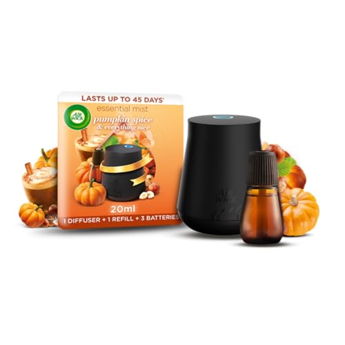 Airwick Essential Mist Diffuser Kit, Pumpkin Spice & Everything Nice,1 Device & 1 refill (20 ml), Natural Essential Oils, Last up to 45 days, Air freshener