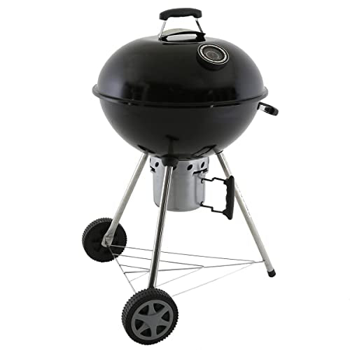 CHARLES BENTLEY 21" Premium Charcoal Kettle BBQ With Ash Box, Bakelite Handle, Built In Thermometer, For Family And Friends, Parties, Made With Enamel Coated Steel In Black (105x70cm)