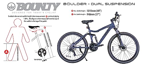Bounty Full Suspension Mountain Bike - 18 Speed Shimano Gearing, Zoom Suspension Forks, Disc Brakes, Light Alloy Rims - Bikes for Men
