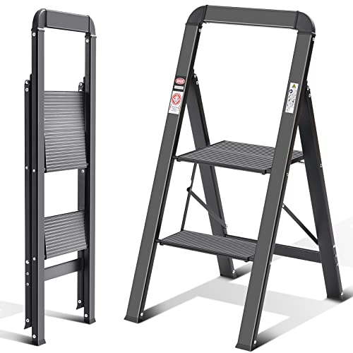 - KINGRACK 2 Step Ladder With Handrail | Non-Slip Household Ladder With Folding Safety -