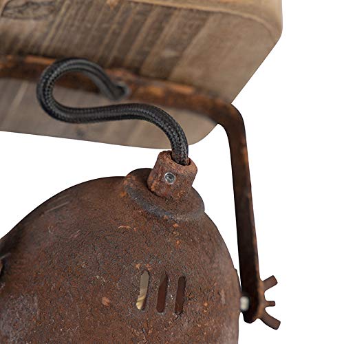 - Qazqa | Industrial Spotlight Ceiling | Rust Brown with Wood | Tiltable -