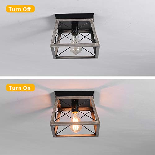 - Ganeed Industrial Flush Mount Ceiling Light | Farmhouse Rustic Close to Ceiling Light Mini Ceiling Lamp Fixture | Square Metal Cage -