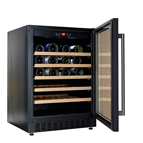 Cookology CWC601BK Freestanding Undercounter Fridge Cabinet 60cm Wine Cooler, 54 Bottle, 135 Litre Capacity, with Digital Temperature Control and Reversible Door - in Black