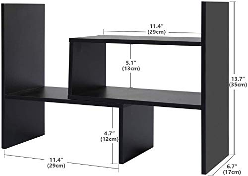 - Hossejoy Wood Adjustable Bookshelf Bookcase | Expandable Desktop Storage Organizer -
