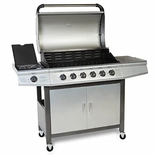 Cosmogrill barbecue 6+1 Pro Gas Grill BBQ (Silver with Cover)