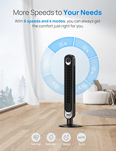 - Dreo 42 Inch Tower Fan, 6 Speeds Standing Fan | 7.3m/s Quiet Bladeless Cooling Fan | 90° Oscillating Electric Fan -