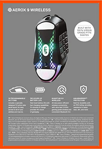 - SteelSeries Aerox 9 Wireless | Holey RGB Gaming Mouse | Ultra-lightweight Water Resistant Design -