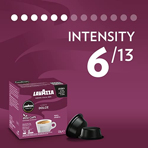 - Lavazza | A Modo Mio Lungo Dolce | 96 Coffee Capsules | Aromatic Notes of Dried Fruit | 6 Packs of 16 Compostable Coffee Pods -