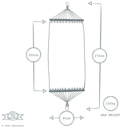 - Harbour Housewares 276cm Navy Stripe Cotton Hammock | With Wooden Spreader Bars & Cotton Carry Bag -