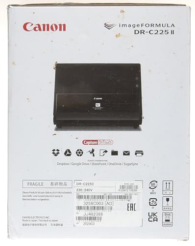 Canon DR-C225 II document scanner A4 small footprint home scanning with scan to excel and word software