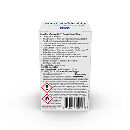 - ZEISS Anti-Bacterial Smartphone Screen Wipes, for Computers, Cameras and Binoculars