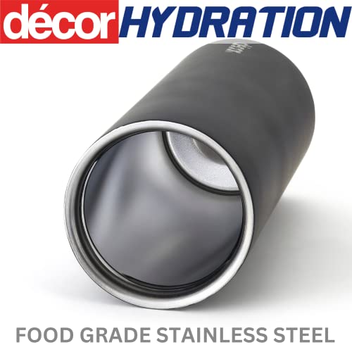 Décor Insulated Double Walled Thermal Flask, Stainless Steel BPA-Free Coffee Flask, Glossy Black Water Bottle, Leak-Proof Travel Beverage Flask Keeps Drinks Warm for 6 hrs and Cold for 12 hrs, 300ml