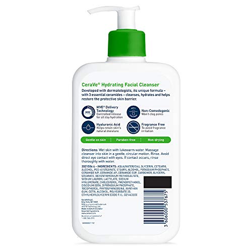 CeraVe Hydrating Facial Cleanser 16 oz for Daily Face Washing, Dry to Normal Skin