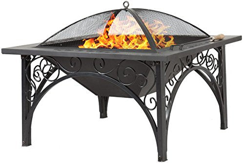Centurion Supports KOJIN Multi-Functional Elegant Black Square Outdoor Garden & Patio Luxury Heater Fire Pit Brazier