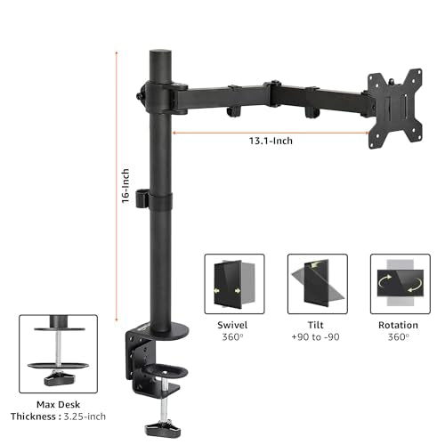 Amazon Basics Single Monitor Stand - Height Adjustable Arm Mount, Steel, Black