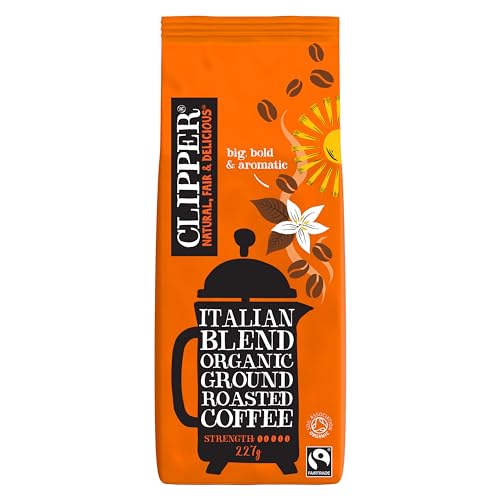 Clipper Organic Roast & Ground Italian Style Coffee | 8x227g Fairtrade Ground Coffee | Bulk Buy Strong Arabica Coffee for Catering | Gourmet Sustainable Fairtrade Coffee by Clipper | Ethically Sourced