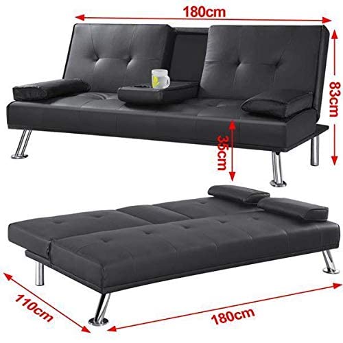- Yaheetech Click Clack Sofa Bed Faux Leather 3 Seater Sofa Couch For Living Room/Spare Room.