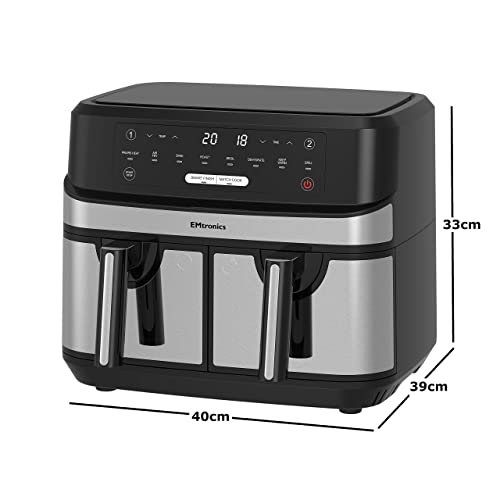 - EMtronics Dual Air Fryer | Extra Large Family Size | Double XL 9 Litre | 8 Adjustable Pre-Set Menus -