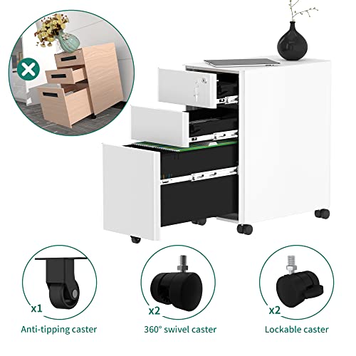 - YITAHOME File Cabinet Metal with 3 Lockable Drawers, Mobile Filing Cabinet for Home Office, Under Desk File Office Drawers