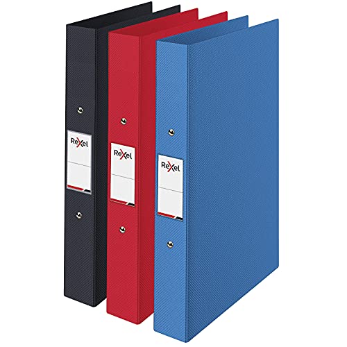- Rexel Choices | A4 Ring Binder | 25 mm Spine | 190 Sheet Capacity | Document Organisation, (Black, Red, Blue) | Assorted | Pack of 3 -